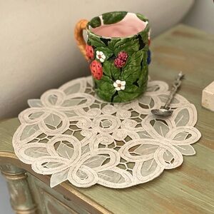 🆕 SET 2 Vintage Crystal Lace Round Doily | 9” Cutout Butterfly Design | NWT